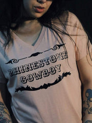 Load image into Gallery viewer, Rhinestone Cowboy Peachy V-Neck Tee