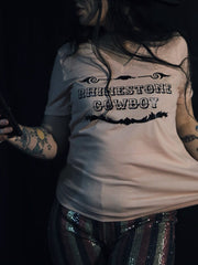 Load image into Gallery viewer, Rhinestone Cowboy Peachy V-Neck Tee