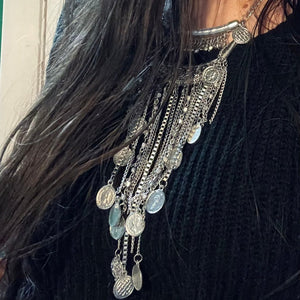 Silver Chain and Coin Statement Necklace