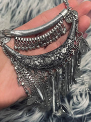 Load image into Gallery viewer, Silver Chain and Coin Statement Necklace