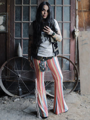 Load image into Gallery viewer, Red Stripe Flares with White Fringe