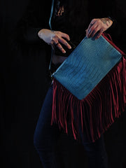 Load image into Gallery viewer, Faux Alligator Purse with Pink Fringe - Lisa Lassi