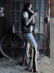 Load image into Gallery viewer, Yellow & Blue Flares with Black Fringe