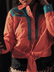 Load image into Gallery viewer, Coral Color Block Western Button Up Top
