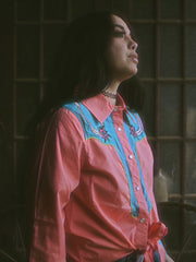 Load image into Gallery viewer, Coral Color Block Western Button Up Top