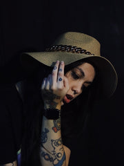 Load image into Gallery viewer, Floppy Straw Hat with Gold Chain