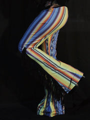 Load image into Gallery viewer, Yellow & Blue Flares with Black Fringe