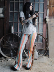 Load image into Gallery viewer, Blue & Orange Flares with Tan Fringe