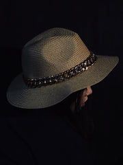 Load image into Gallery viewer, Floppy Straw Hat with Gold Chain