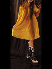 Load image into Gallery viewer, Mustard Velvet GoGo Dress