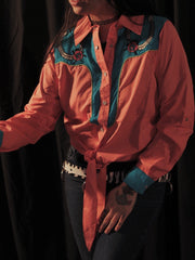 Load image into Gallery viewer, Coral Color Block Western Button Up Top