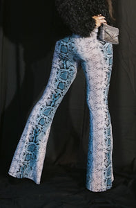 Blue Snake Print Flare Pants