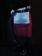 Load image into Gallery viewer, Faux Alligator Purse with Pink Fringe - Lisa Lassi