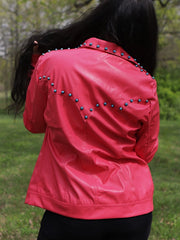 Load image into Gallery viewer, Pink Vegan Leather Jacket with Front and Back Yoke Stud Detailing