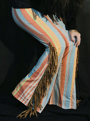 Load image into Gallery viewer, Blue & Orange Flares with Tan Fringe