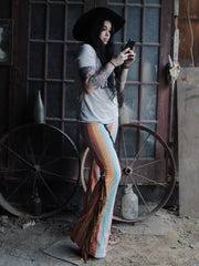 Load image into Gallery viewer, Blue & Orange Flares with Tan Fringe