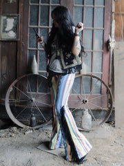 Load image into Gallery viewer, Yellow & Blue Flares with Black Fringe