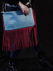 Load image into Gallery viewer, Faux Alligator Purse with Pink Fringe - Lisa Lassi