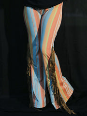 Load image into Gallery viewer, Blue & Orange Flares with Tan Fringe