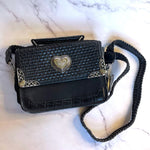 Load image into Gallery viewer, Black Western Crossbody Purse Heart Concho Silver Tone Braided Strap
