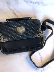 Load image into Gallery viewer, Black Western Crossbody Purse Heart Concho Silver Tone Braided Strap