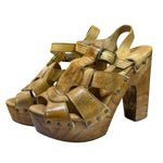 Load image into Gallery viewer, Bed Stu Melissa Tan Leather Wood Platform Clog Heels Sandals Women's 8.5
