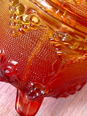 Load image into Gallery viewer, Vintage Jeannette Glass Amberina Harvest Grape Footed Covered Candy Dish Compote