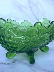 Load image into Gallery viewer, Vintage Glass Harvest Grape Green Footed Fruit Bowl Scalloped 12"