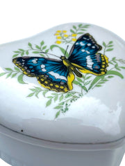 Load image into Gallery viewer, Vintage Made in Taiwan Butterfly Heart Trinket Box Porcelain 3"