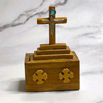 Load image into Gallery viewer, Vintage Wooden Rosary Box Crucifix Cross Sliding Lid Mini Beaded Rosary Catholic

