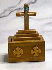 Load image into Gallery viewer, Vintage Wooden Rosary Box Crucifix Cross Sliding Lid Mini Beaded Rosary Catholic
