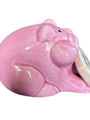 Load image into Gallery viewer, Vintage Pink Ceramic Pig No More Pigging Out Figurine Taiwan R.O.C. Kitsch