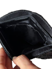 Load image into Gallery viewer, Vintage Black Hand Beaded Coin Purse Clutch Floral Evening Bag - Lisa Lassi