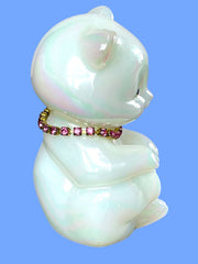 Load image into Gallery viewer, Fenton October Birthstone Bear Iridescent Glass Pink Rhinestone Collar Signed