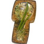 Load image into Gallery viewer, Vintage Lucite Style Pressed Flower Spoon Rest Ladybug Faux Wood Handmade
