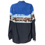 Load image into Gallery viewer, 🐂 Roper Western Cattle Print Pearl Snap Shirt – Blue – Size L
