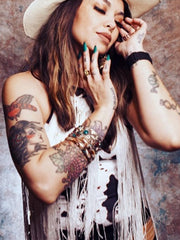 Load image into Gallery viewer, Cow Print Fringe Bodysuit (S)
