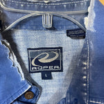 Load image into Gallery viewer, 🐂 Roper Western Cattle Print Pearl Snap Shirt – Blue – Size L
