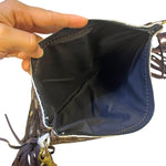 Load image into Gallery viewer, Western Cowhide Leather Fringe Wristlet Clutch Metallic Gold Hair-On Hide Bag
