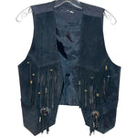 Load image into Gallery viewer, Vintage Black Suede Fringe Western Vest Concho Beaded Cowboy Biker Unisex Small - Lisa Lassi

