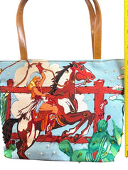 Load image into Gallery viewer, Western Cowgirl Horse Rhinestone Canvas Tote Purse Handbag Ranch Rodeo 11.5"