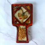 Load image into Gallery viewer, Vintage Lucite Style Butterfly Spoon Rest Dried Flowers Seeds Red 1970s
