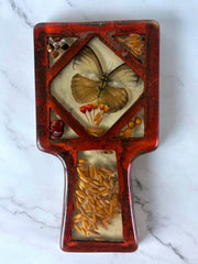 Load image into Gallery viewer, Vintage Lucite Style Butterfly Spoon Rest Dried Flowers Seeds Red 1970s