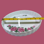 Load image into Gallery viewer, Christineholm Pink Rose Quiche Dish Pie Pan Ruffled Edge 9.25"
