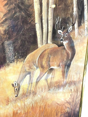 Load image into Gallery viewer, Vintage Framed Whitetail Deer Print Buck Doe Birch Forest Cabin Wall Art 20"