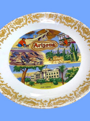Load image into Gallery viewer, Vintage Arizona Souvenir Plate 8" Grand Canyon Coolidge Dam State Capitol Gold