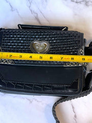 Load image into Gallery viewer, Black Western Crossbody Purse Heart Concho Silver Tone Braided Strap