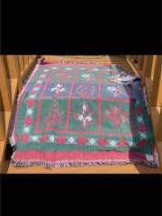 Load image into Gallery viewer, Vintage L.L.Bean Cotton Throw Blanket Floral Tapestry Fringe Made USA 47x56