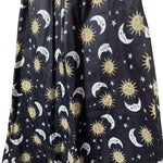 Load image into Gallery viewer, Celestial Sun &amp; Moon Wide Leg Bell Pants – Black Astrology Print, Elastic Waist

