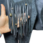 Load image into Gallery viewer, Vintage Black Suede Fringe Western Vest Concho Beaded Cowboy Biker Unisex Small - Lisa Lassi

